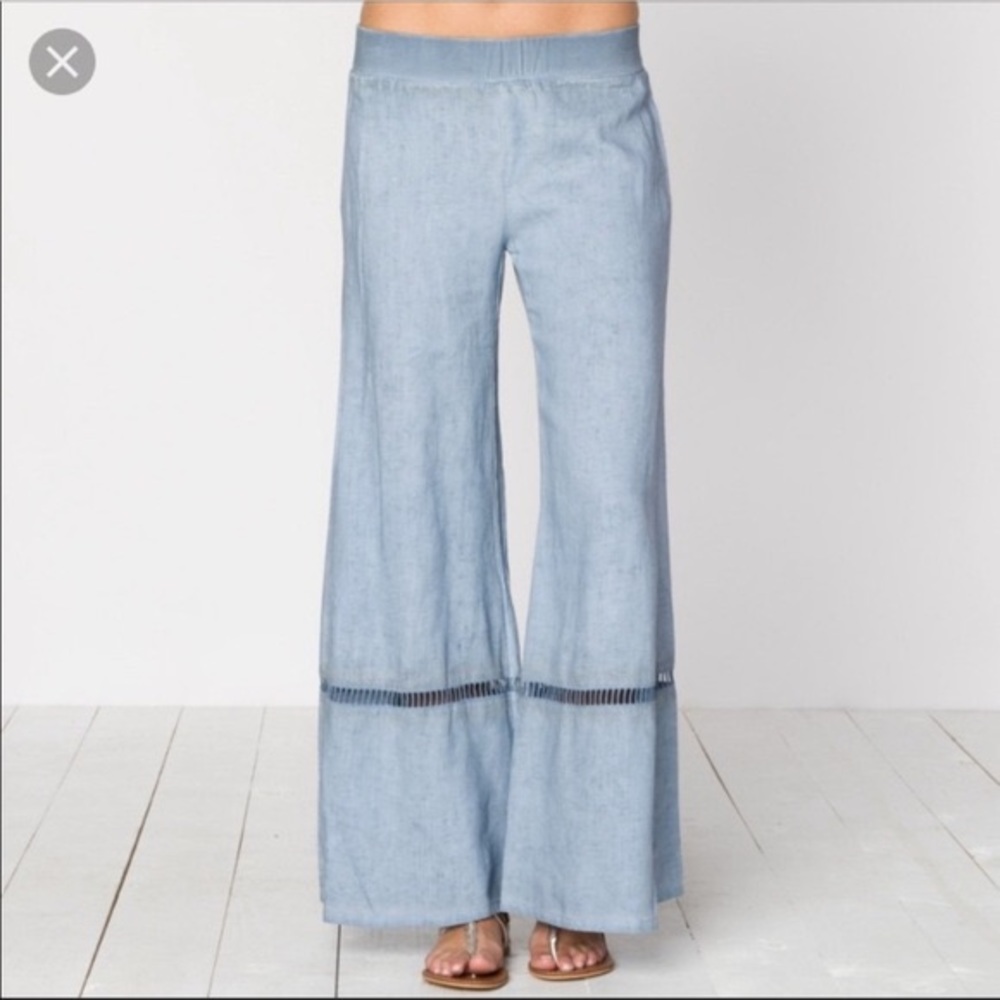 Anthropology XCVI Mindset Linen Blue Wide Leg Pant